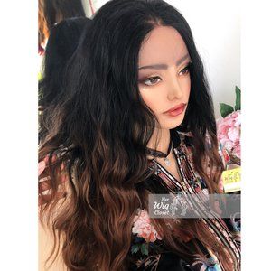 24" Black Brown Ombre Wavy Lace Front Wig Samantha